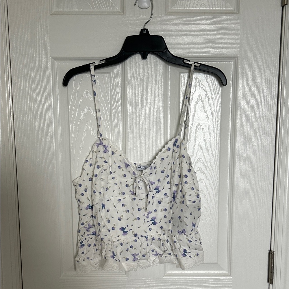 Arizona Jean Company White and Purple Floral Camisole